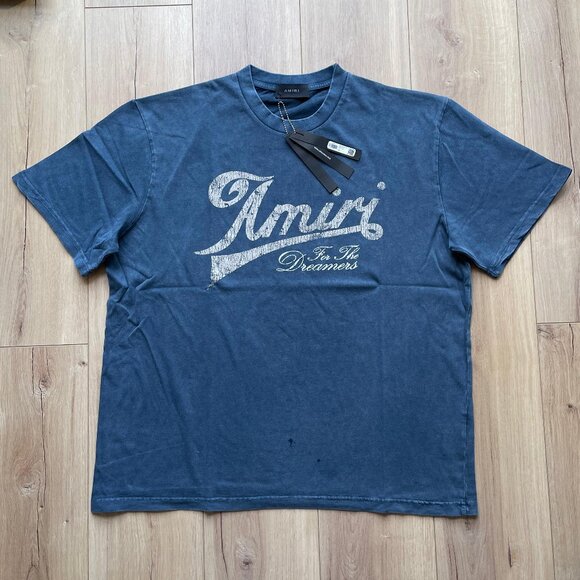 XXL AMIRI MEN`S GOOD LIFE TEE VINTAGE BLUE COTTON